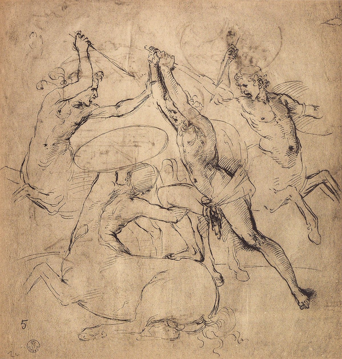 Herkules tötet den Zentauren; Zeichnung von Raphael. Gabinetto dei Disegni e delle Stampe, Uffizien, Florenz von Raffaello Sanzio Raphael