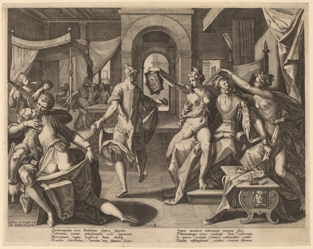 Sardanapalus unter den Konkubinen, 1589 von Raphael Sadeler