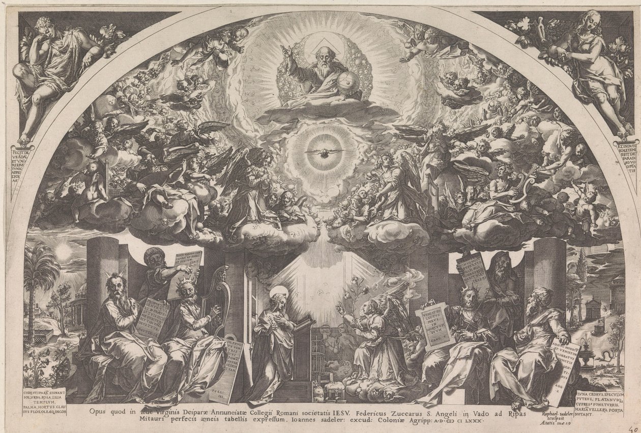 Verkündigung mit den sechs Propheten und Engelschören von Raphaël Sadeler (I)