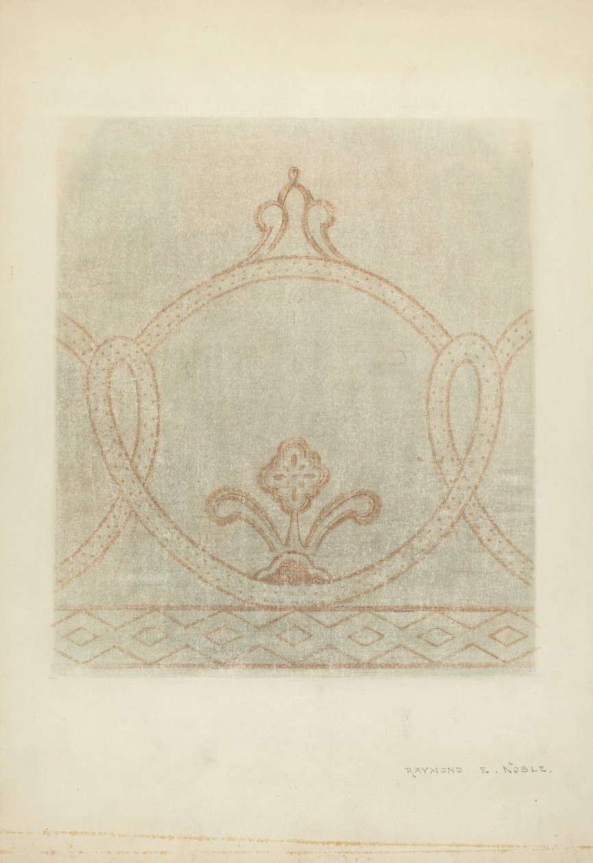 Wandmalerei Restaurierungszeichnung, ca. 1940 von Raymond E. Noble