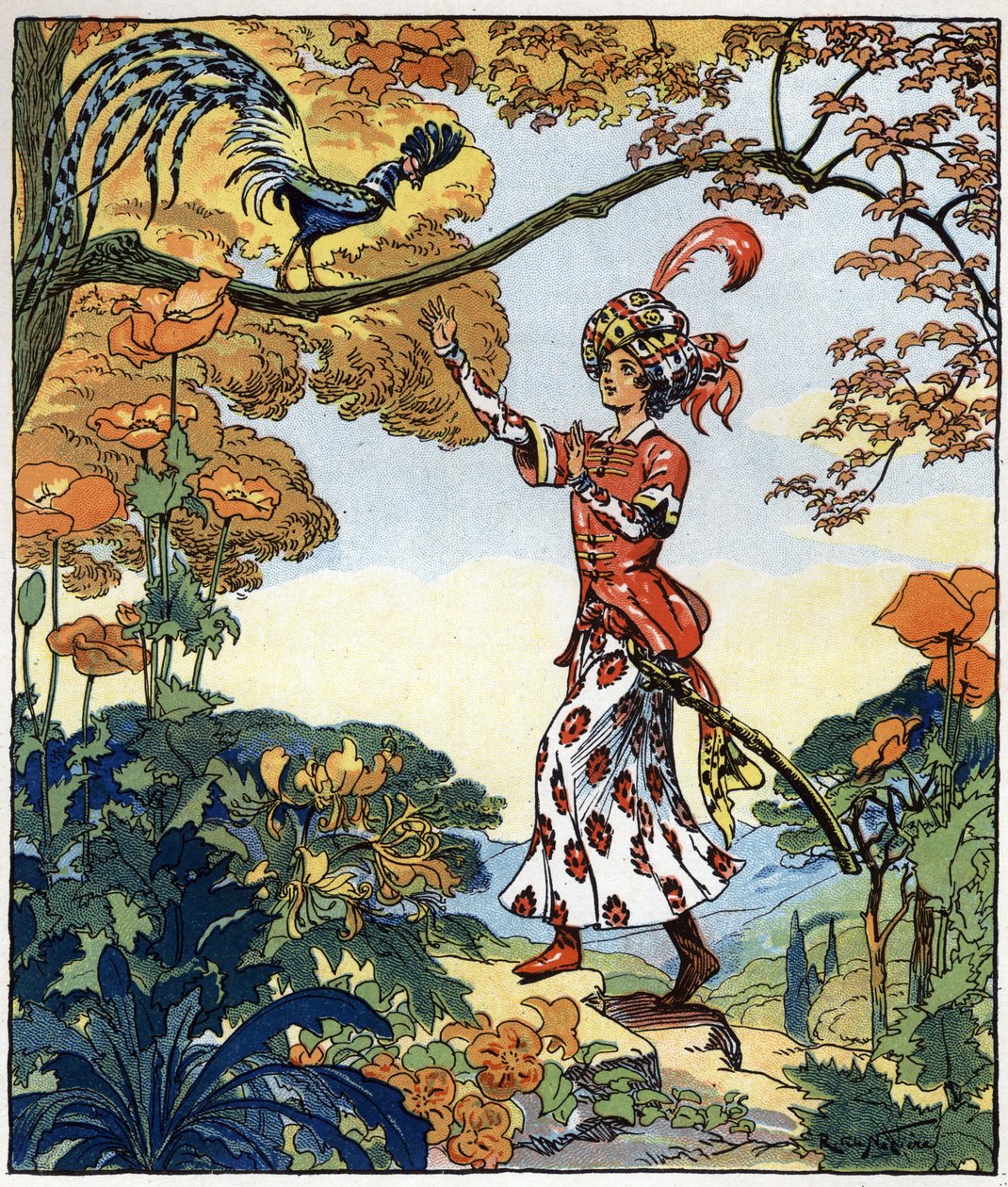 Parizade rannte zu dem Vogel und legte seine Hand darauf: Illustration für die Geschichte 