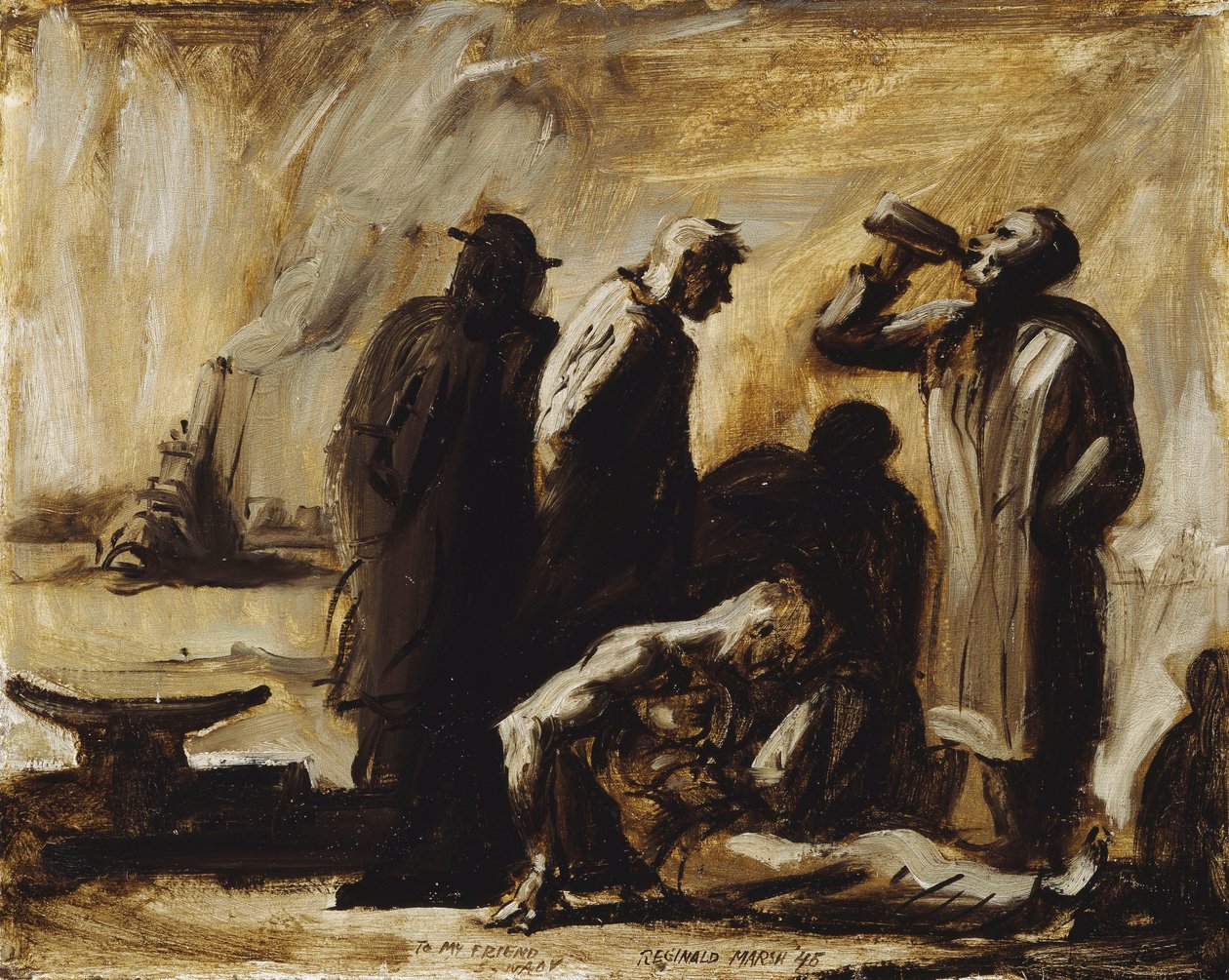 Penner auf einem New Yorker Pier von Reginald Marsh