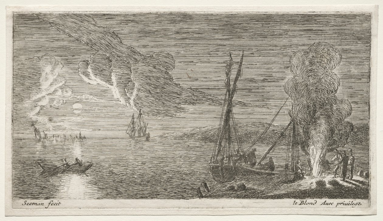 Ein Lagerfeuer und Mondlicht von Reinier Nooms