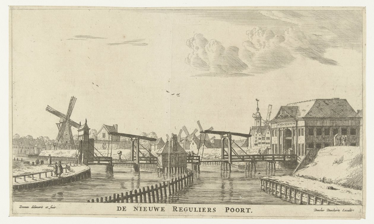 Ansicht des Dritten Regulierspoort in Amsterdam von Reinier Nooms