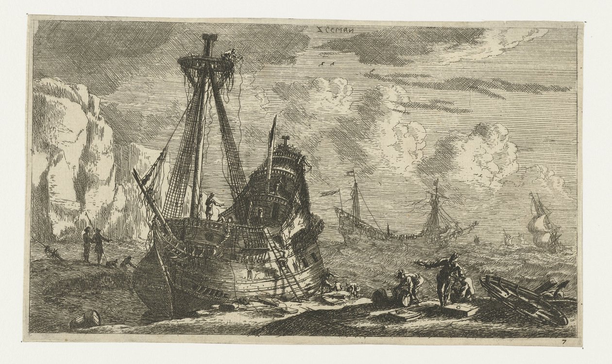 Entmastetes Segelschiff von Reinier Nooms