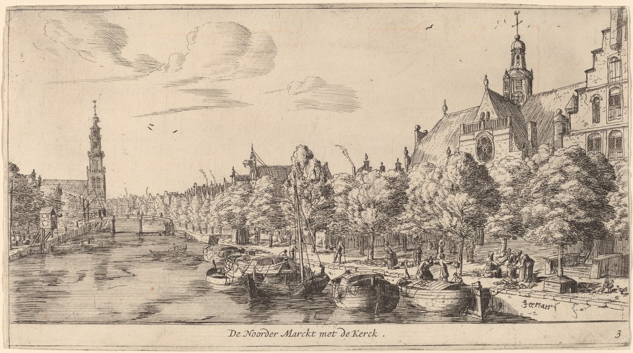 Noordenmarkt mit der Noorden Kerk (De Noorder Marckt met de Kerck) von Reinier Nooms, called Zeeman