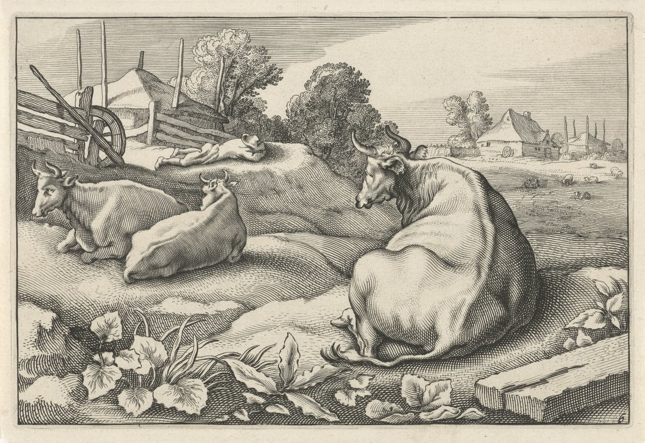 Weide mit drei liegenden Kühen von Reinier van Persijn