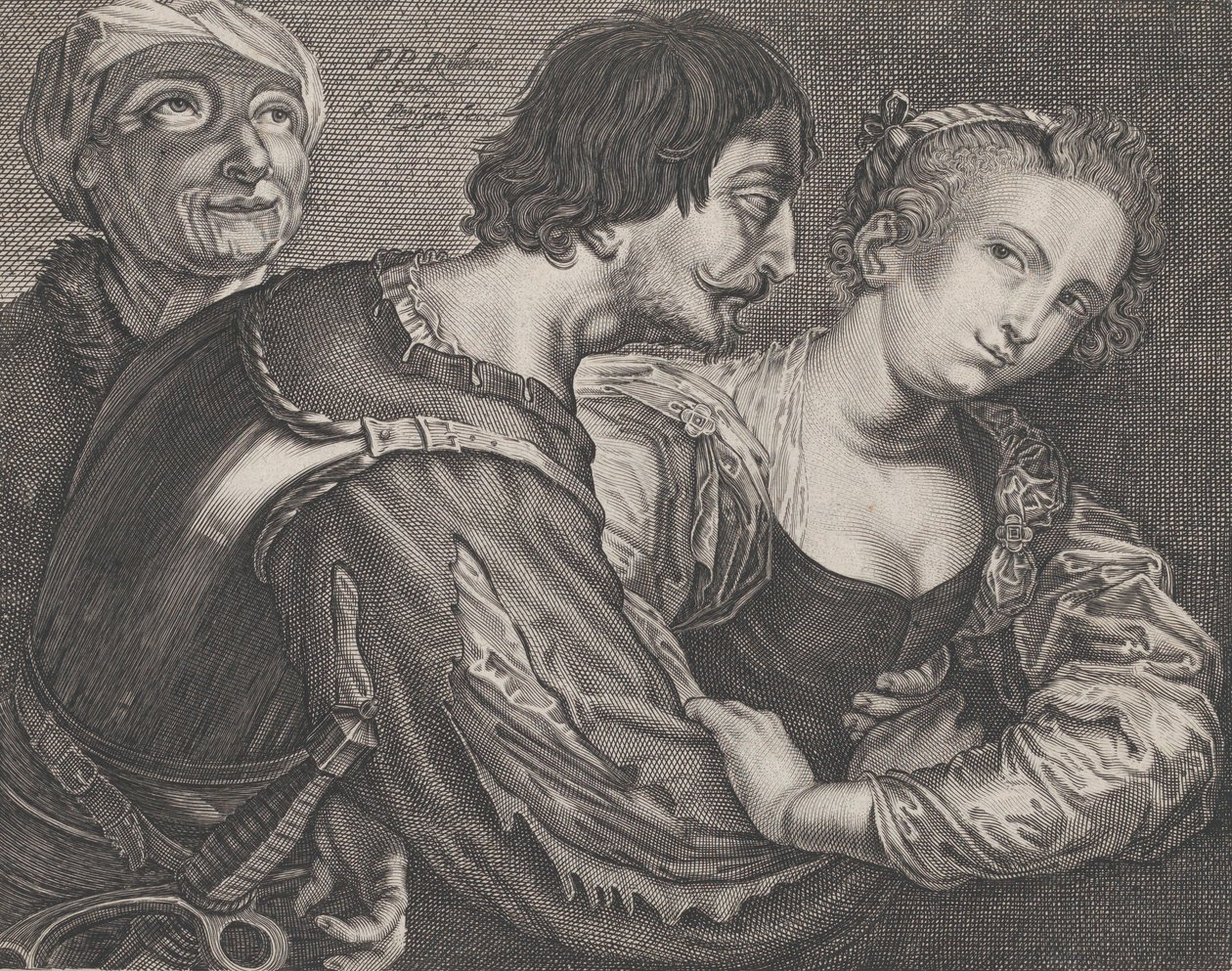 Die Kupplerin: eine alte Frau, ein Soldat und eine Frau von Reinier van Persyn