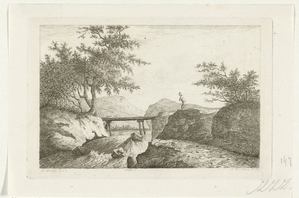 Brücke bei einem Wasserfall von Reinierus Albertus Ludovicus baron van Isendoorn à Blois
