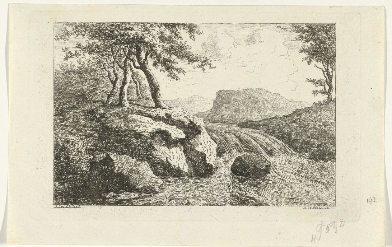Landschaft mit Wasserfall von Reinierus Albertus Ludovicus baron van Isendoorn à Blois