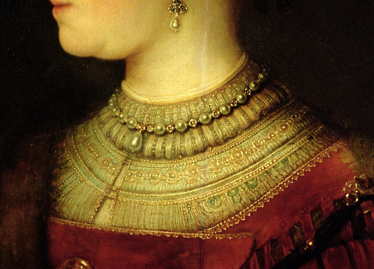 Porträt von Saskia van Uylenburgh in reichem Kostüm (Detail) von Rembrandt van Rijn