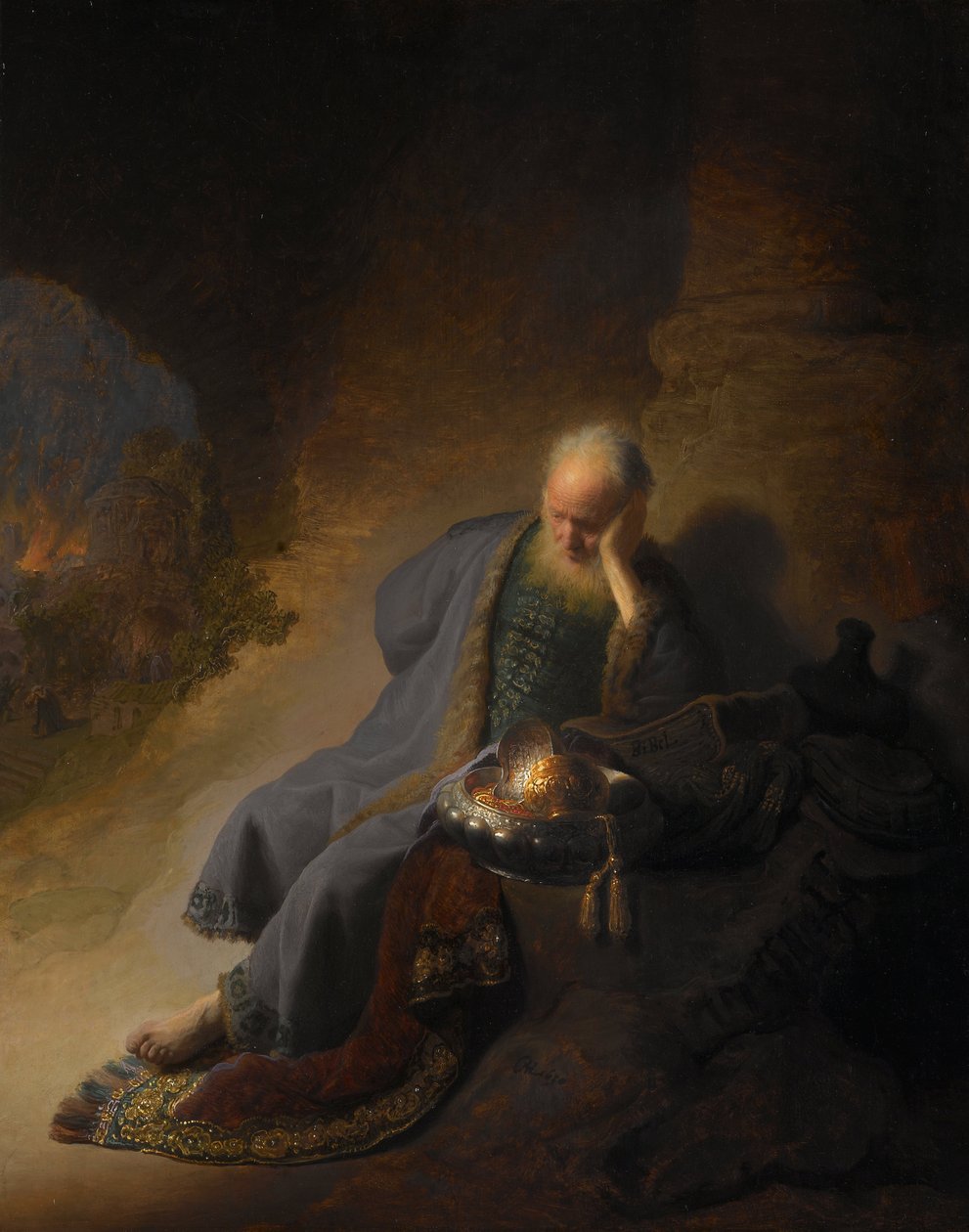 Jeremia trauert über die Zerstörung Jerusalems von Rembrandt van Rijn