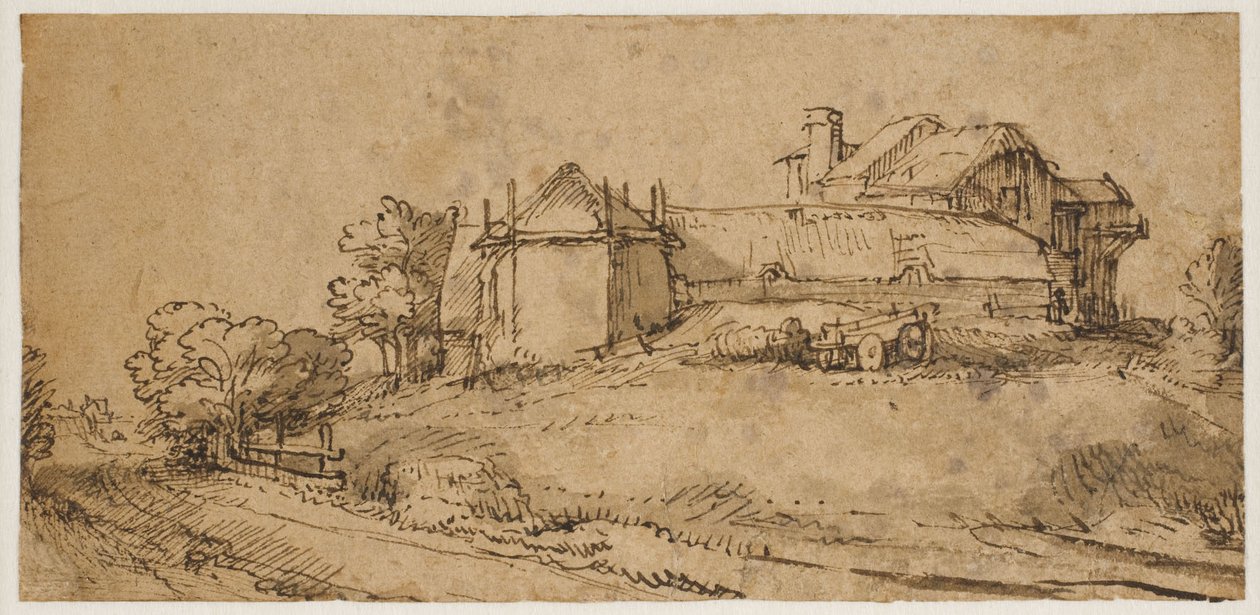 Landschaft mit Bauernhaus und Heuscheune von Rembrandt van Rijn