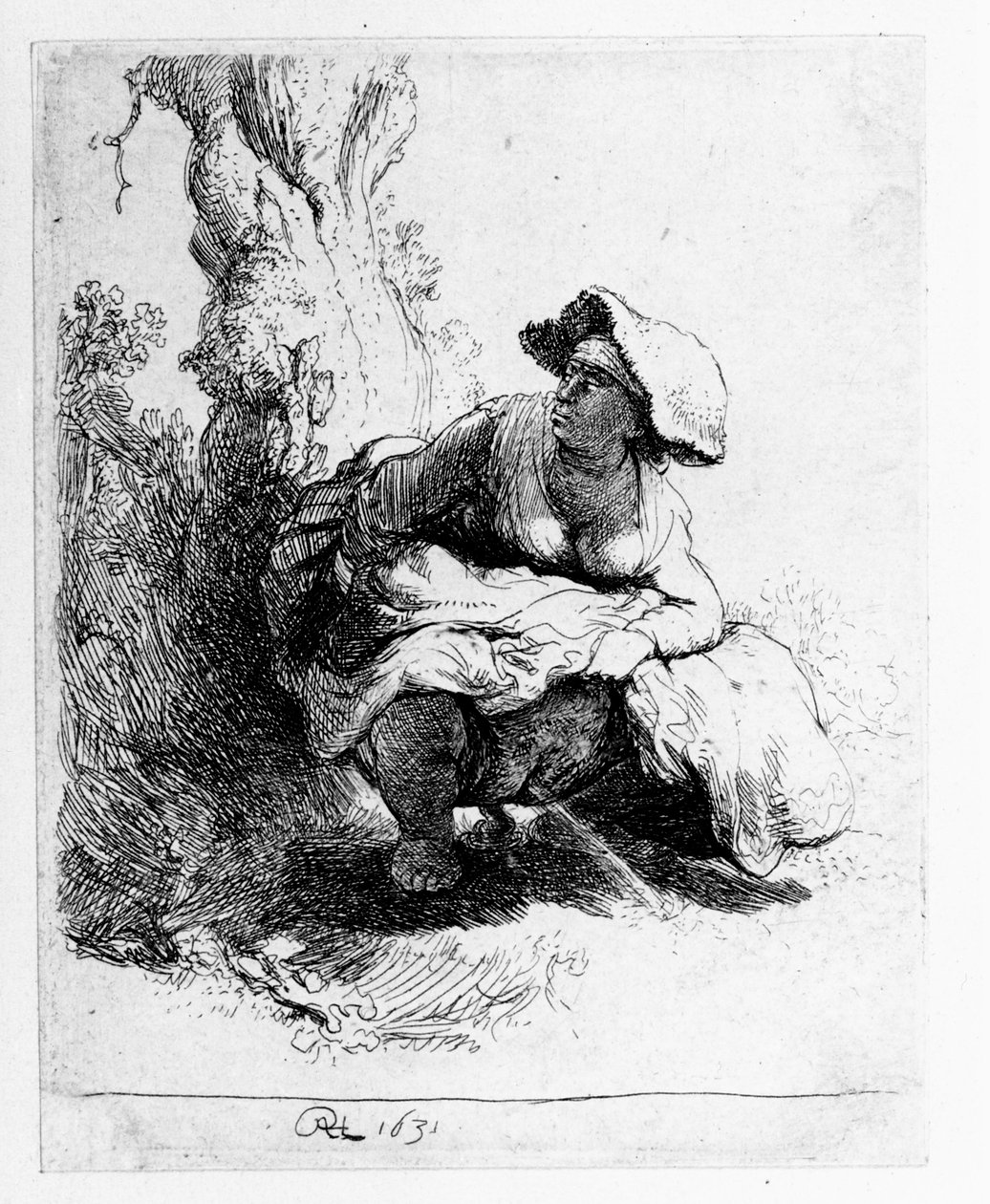 Frau uriniert unter einem Baum, 1631 von Rembrandt van Rijn