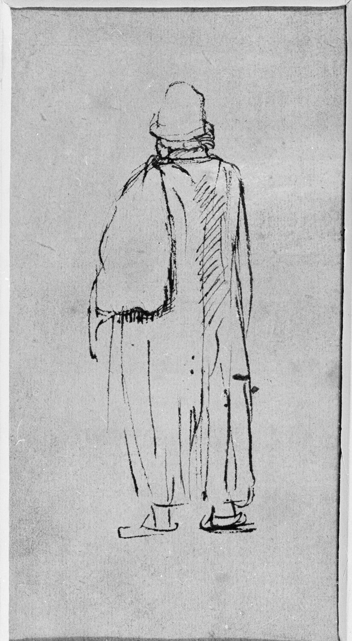 Ein Mann von hinten gesehen, nach links gehend von Rembrandt Harmensz. van Rijn