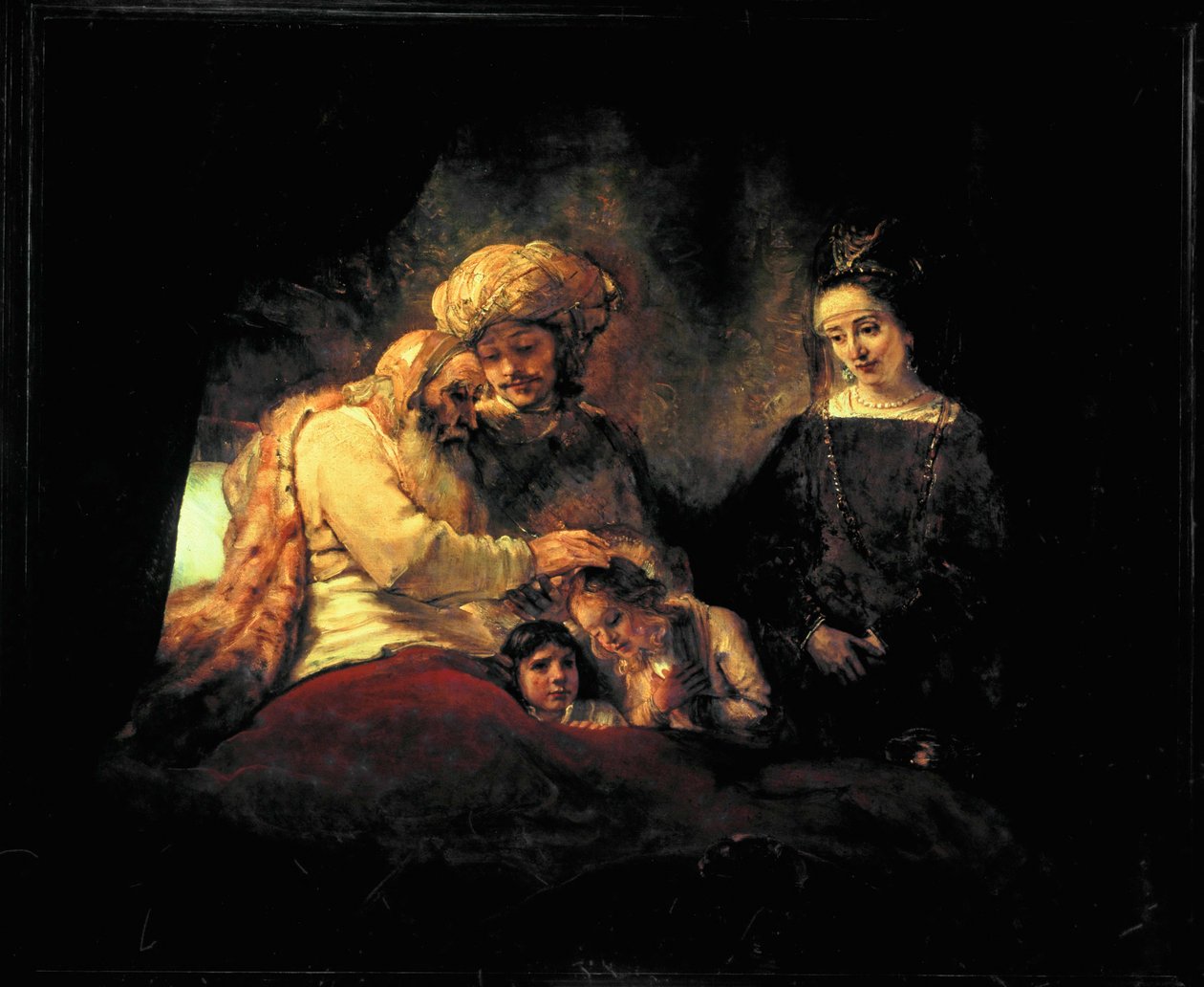 Jakob segnet seine Enkel Ephraim und Menasse in Anwesenheit ihrer Eltern Joseph und Anasth von Rembrandt Harmensz. van Rijn