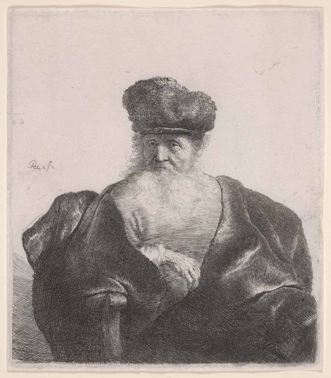 Alter Mann mit fließendem Bart, Pelzmütze und Samtumhang, c.1632 von Rembrandt van Rijn