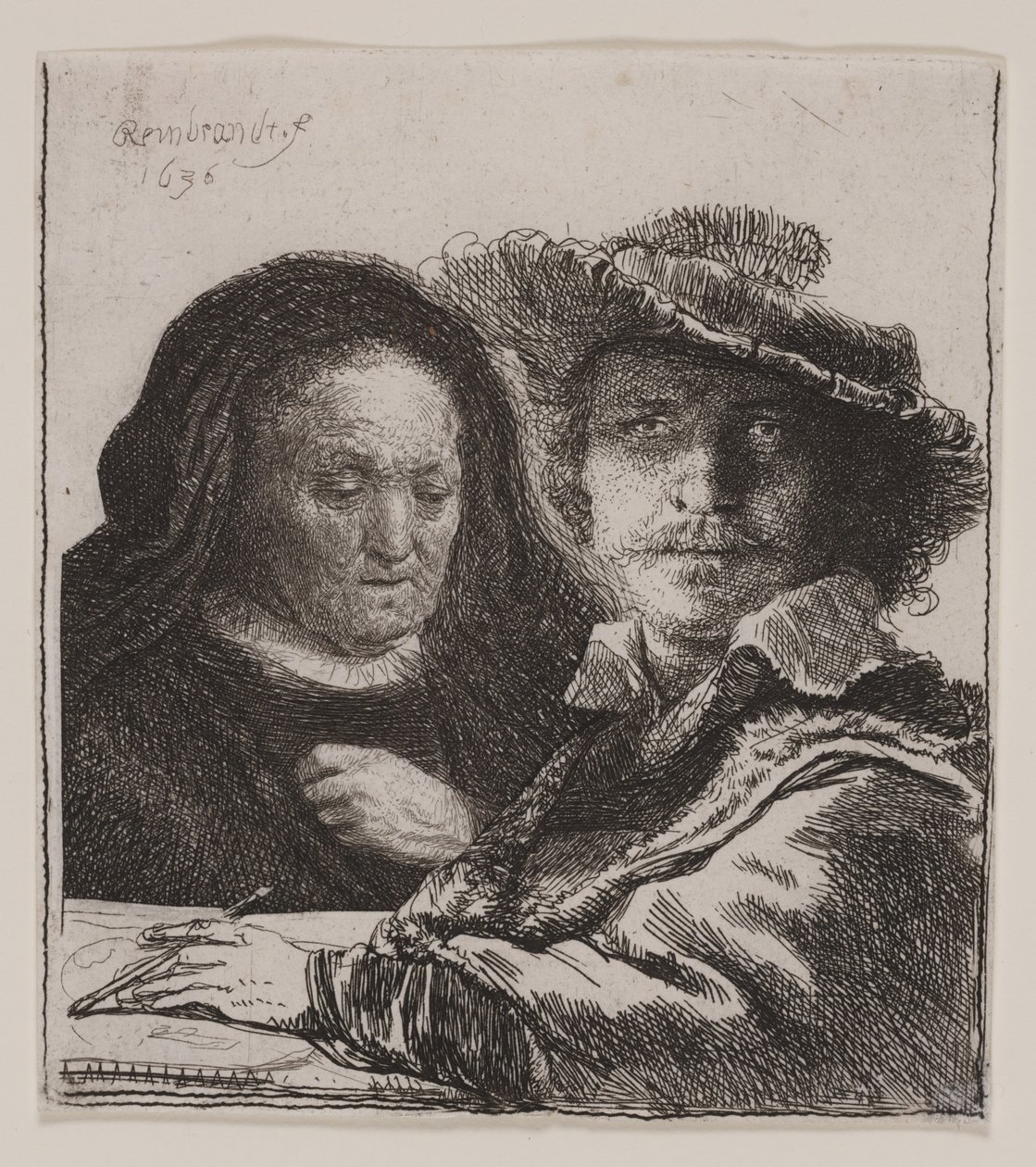 Selbstporträt mit der Mutter des Künstlers von Rembrandt van Rijn