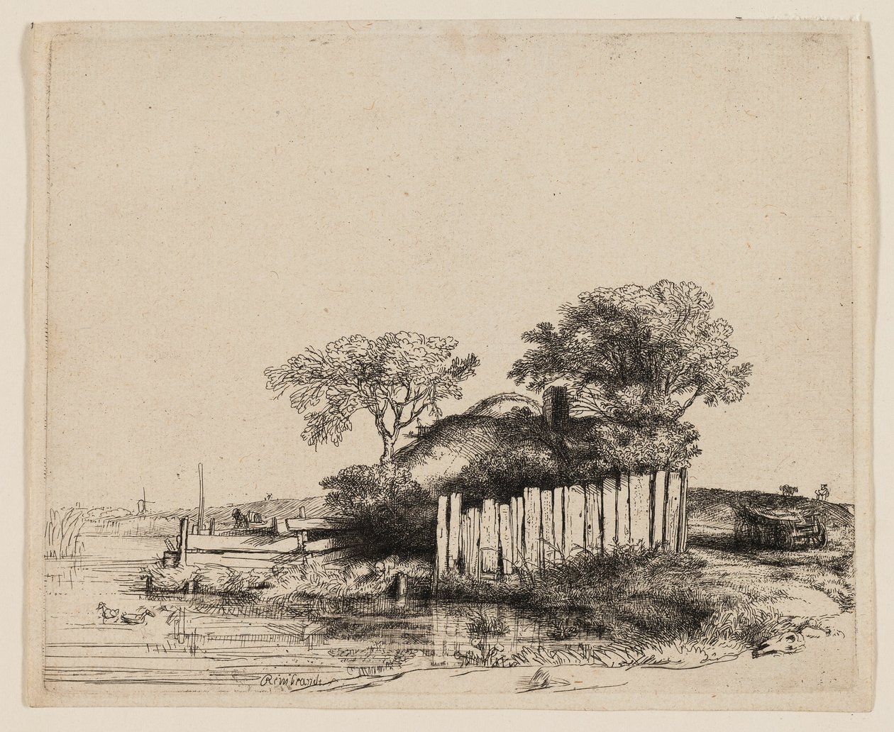 Ein Cottage mit weißem Zaun von Rembrandt van Rijn