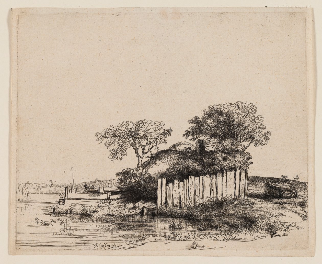 Ein Cottage mit weißem Zaun von Rembrandt van Rijn