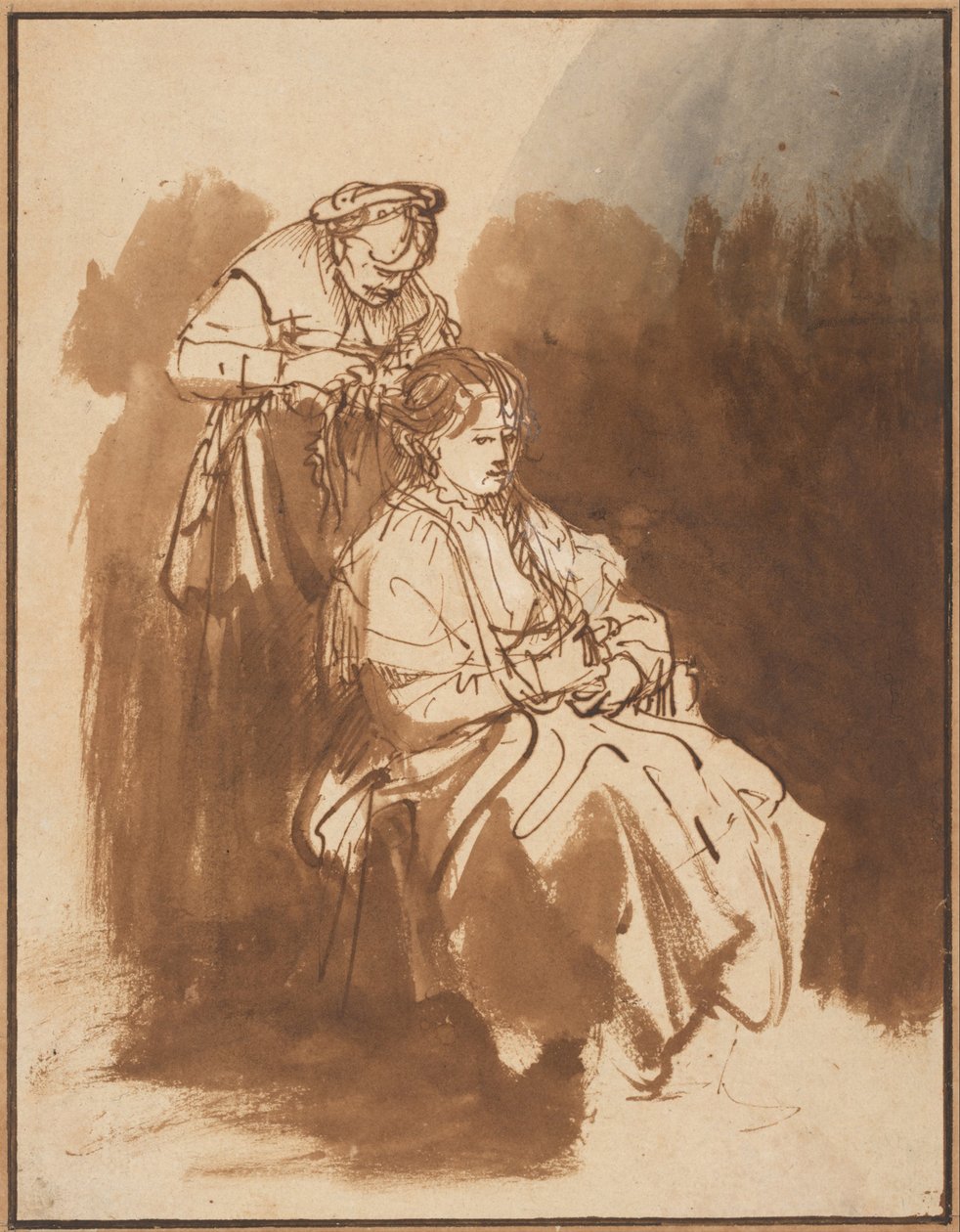 Eine junge Frau lässt sich die Haare flechten, ca. 1637 von Rembrandt van Rijn