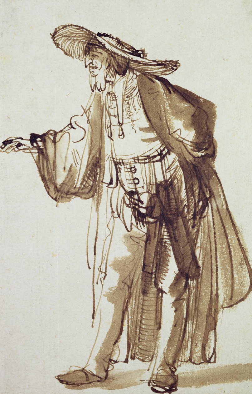 Schauspieler mit breitkrempigem Hut von Rembrandt van Rijn