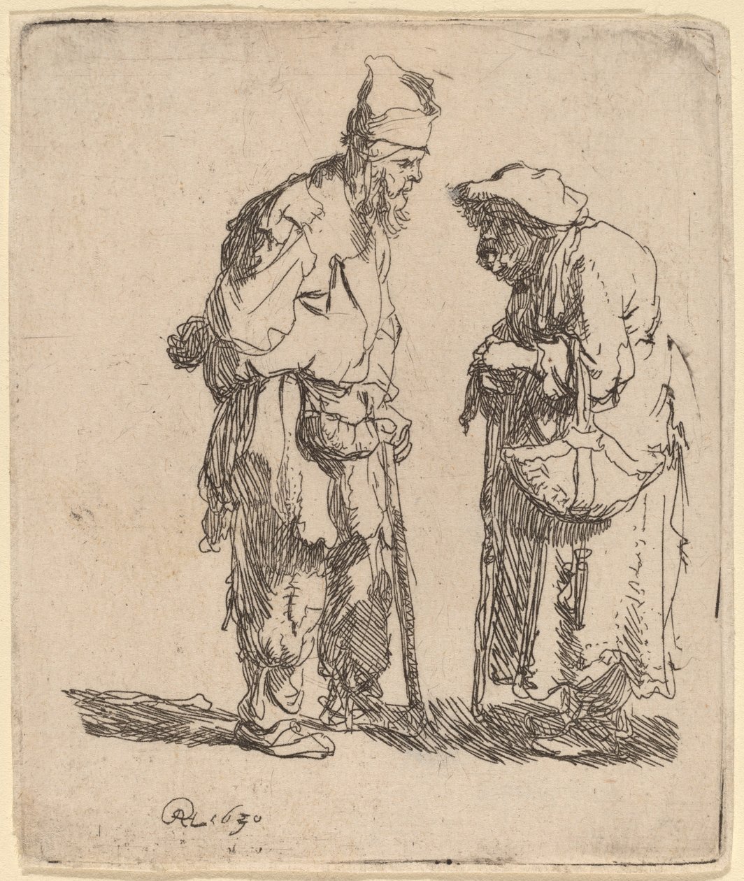 Bettler und Bettlerin im Gespräch von Rembrandt van Rijn