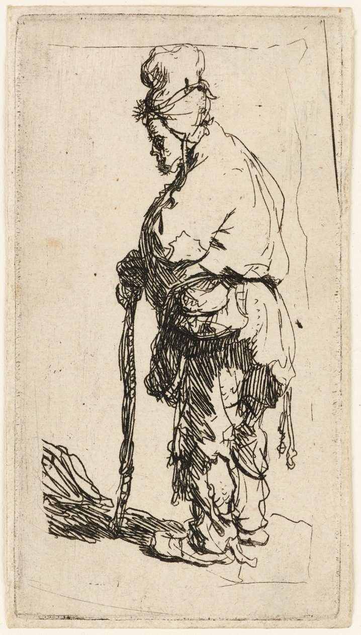 Bettler, der sich auf einen Stock stützt, um 1630 von Rembrandt van Rijn