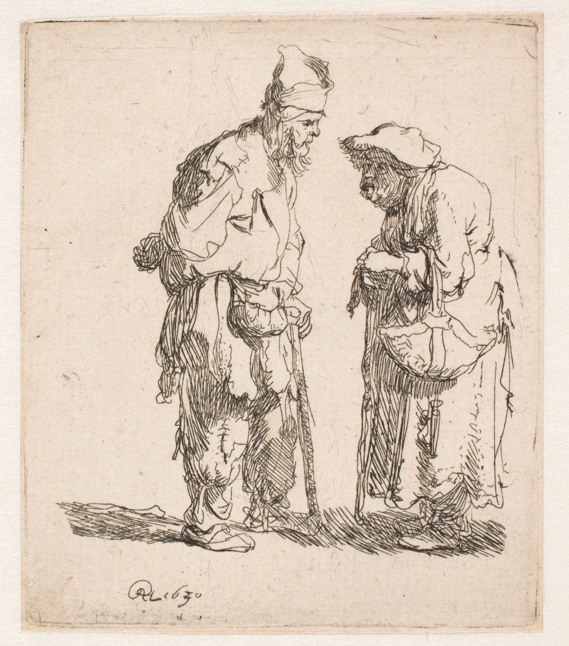 Bettler und Bettlerin im Gespräch von Rembrandt van Rijn
