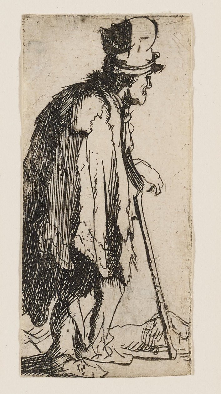 Bettler mit verkrüppelter Hand, auf einen Stock gestützt von Rembrandt van Rijn