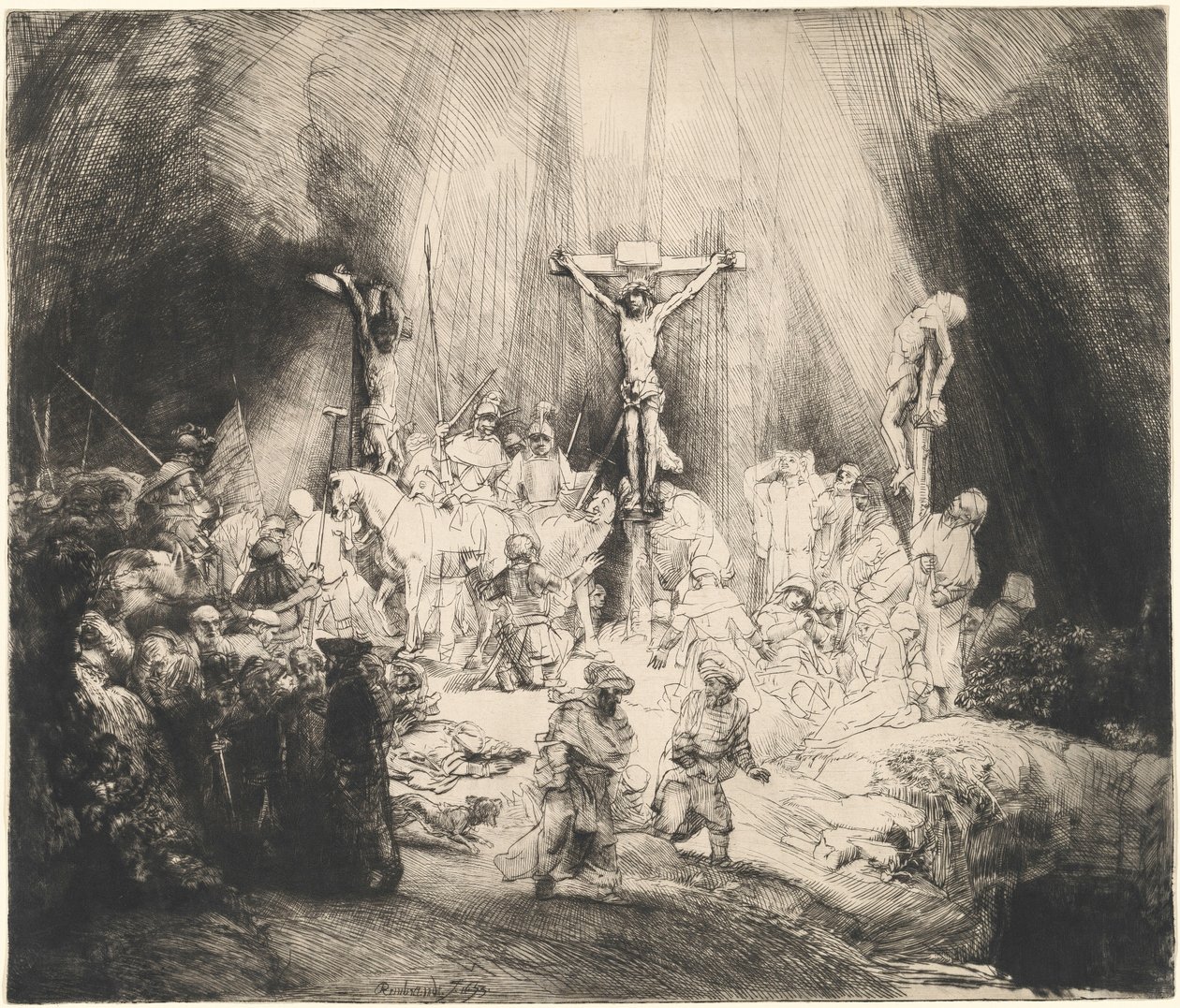 Christus zwischen den beiden Dieben gekreuzigt (Die drei Kreuze) von Rembrandt van Rijn