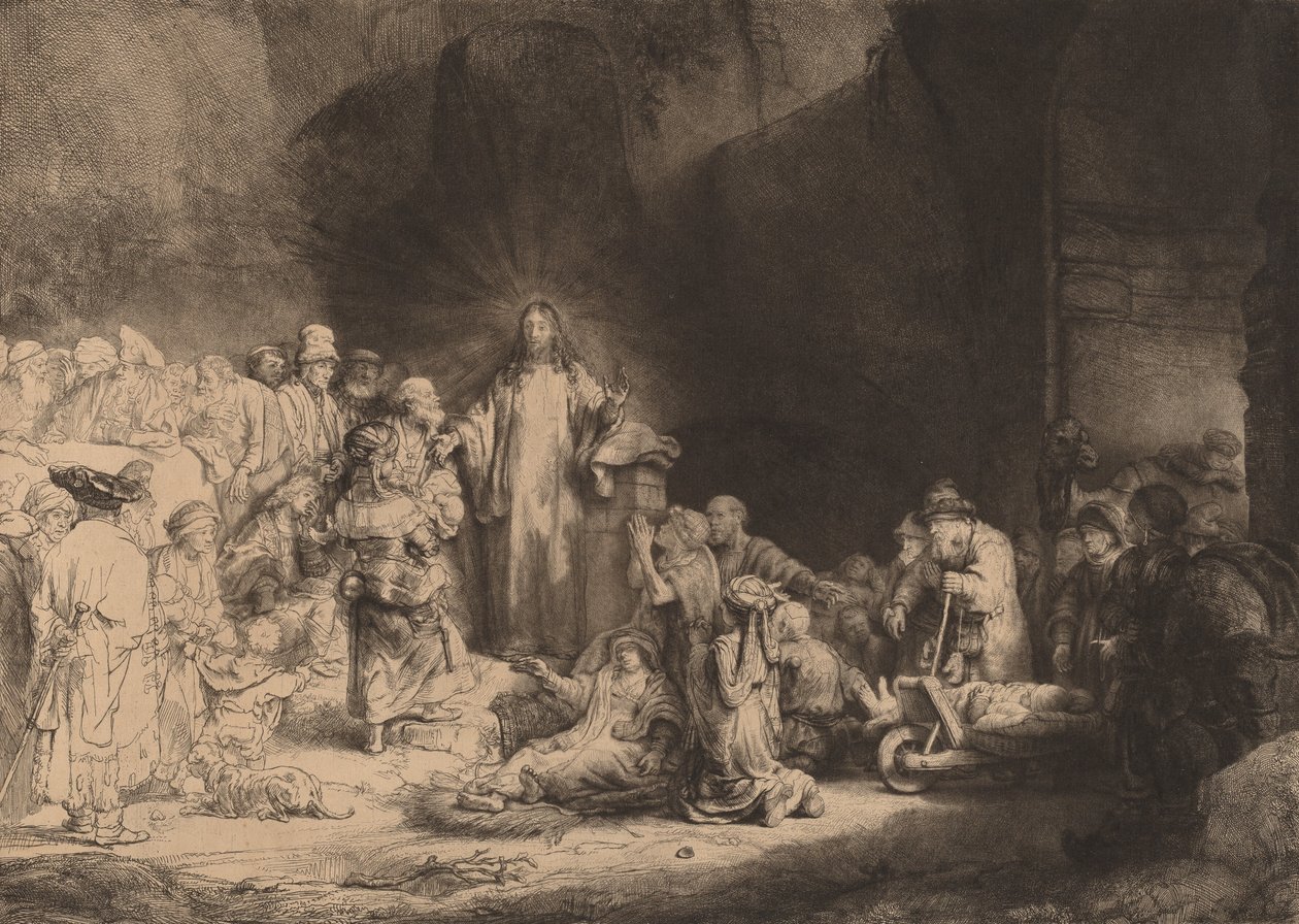 Christus predigt (Hundert-Gulden-Druck), ca. 1649 von Rembrandt van Rijn