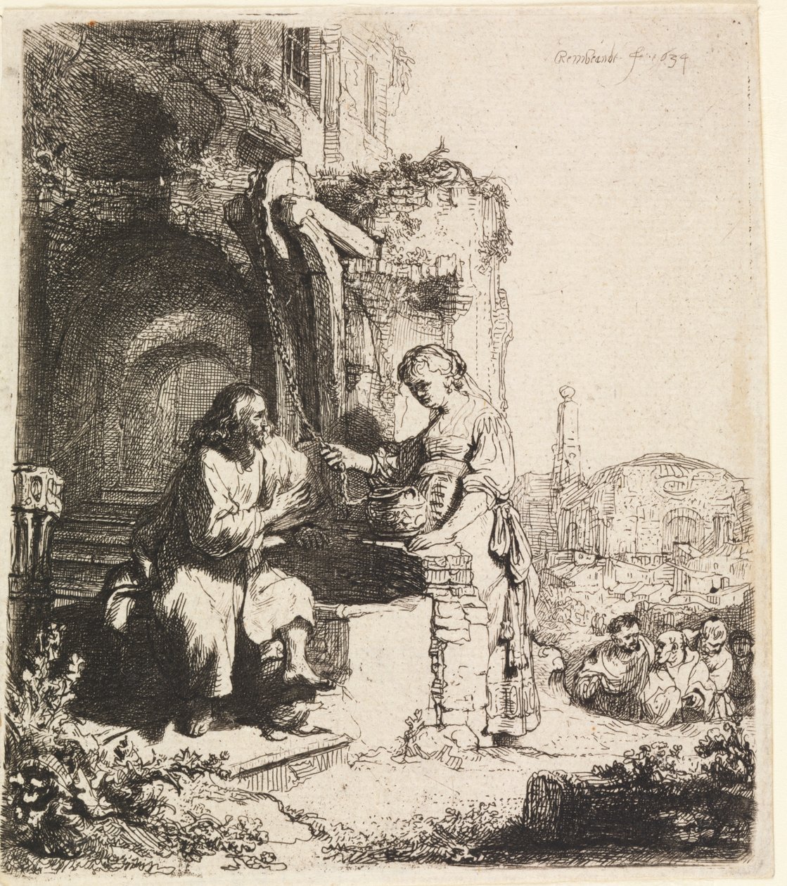 Christus und die Frau von Samaria unter Ruinen von Rembrandt van Rijn