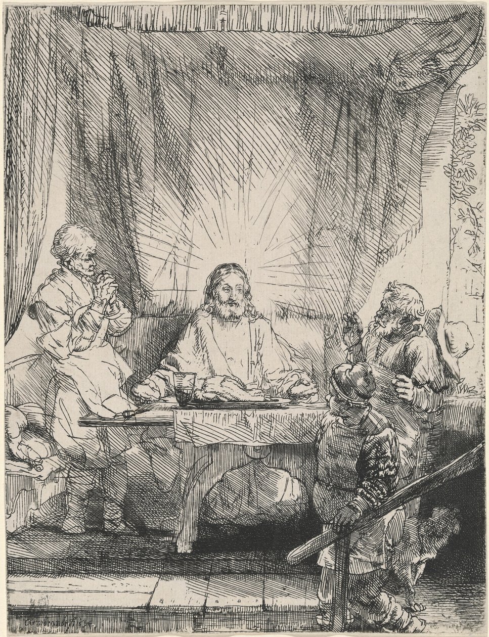 Christus in Emmaus: die größere Platte von Rembrandt van Rijn