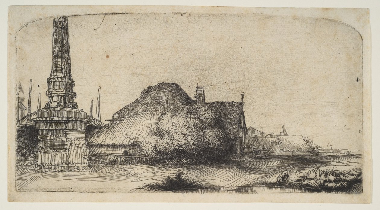 Hütte und Grenzpfosten am Spaarndammerdijk, ca. 1650 von Rembrandt van Rijn