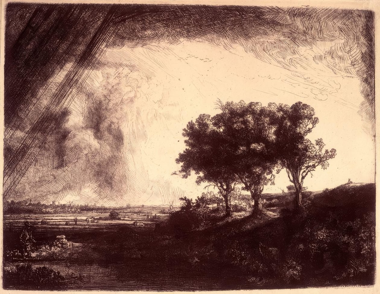 Die Landschaft mit den drei Bäumen von Rembrandt van Rijn