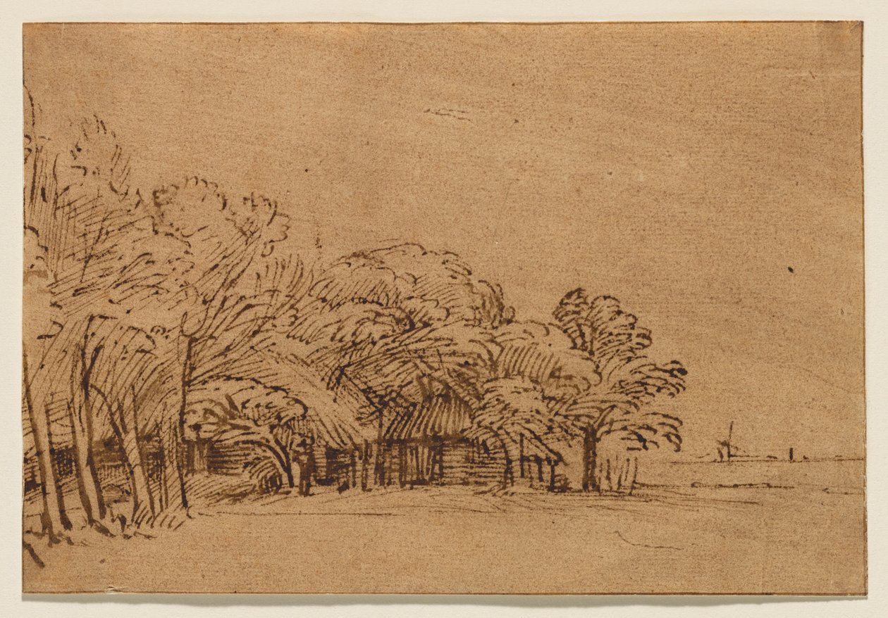 Bauernhof unter Bäumen von Rembrandt van Rijn