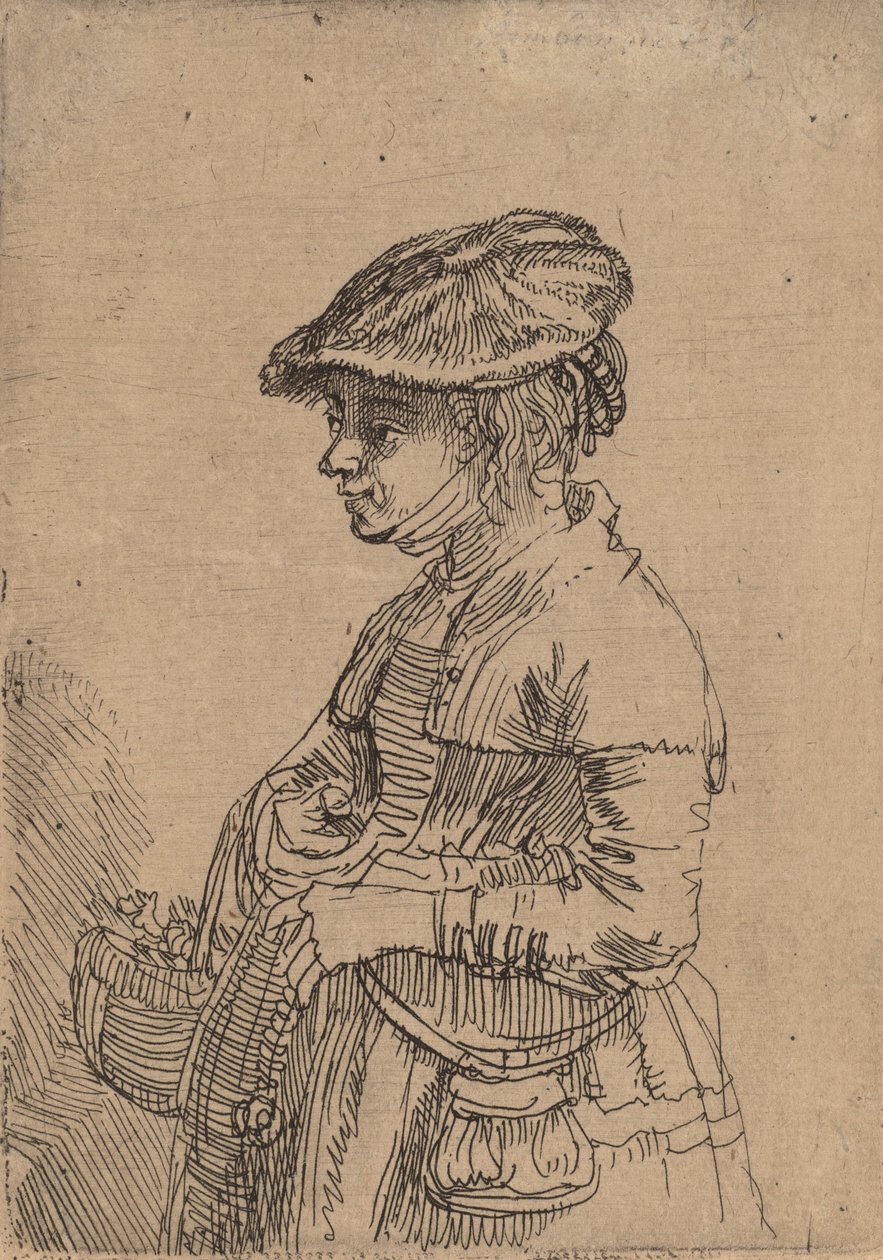 Mädchen mit einem Korb von Rembrandt van Rijn