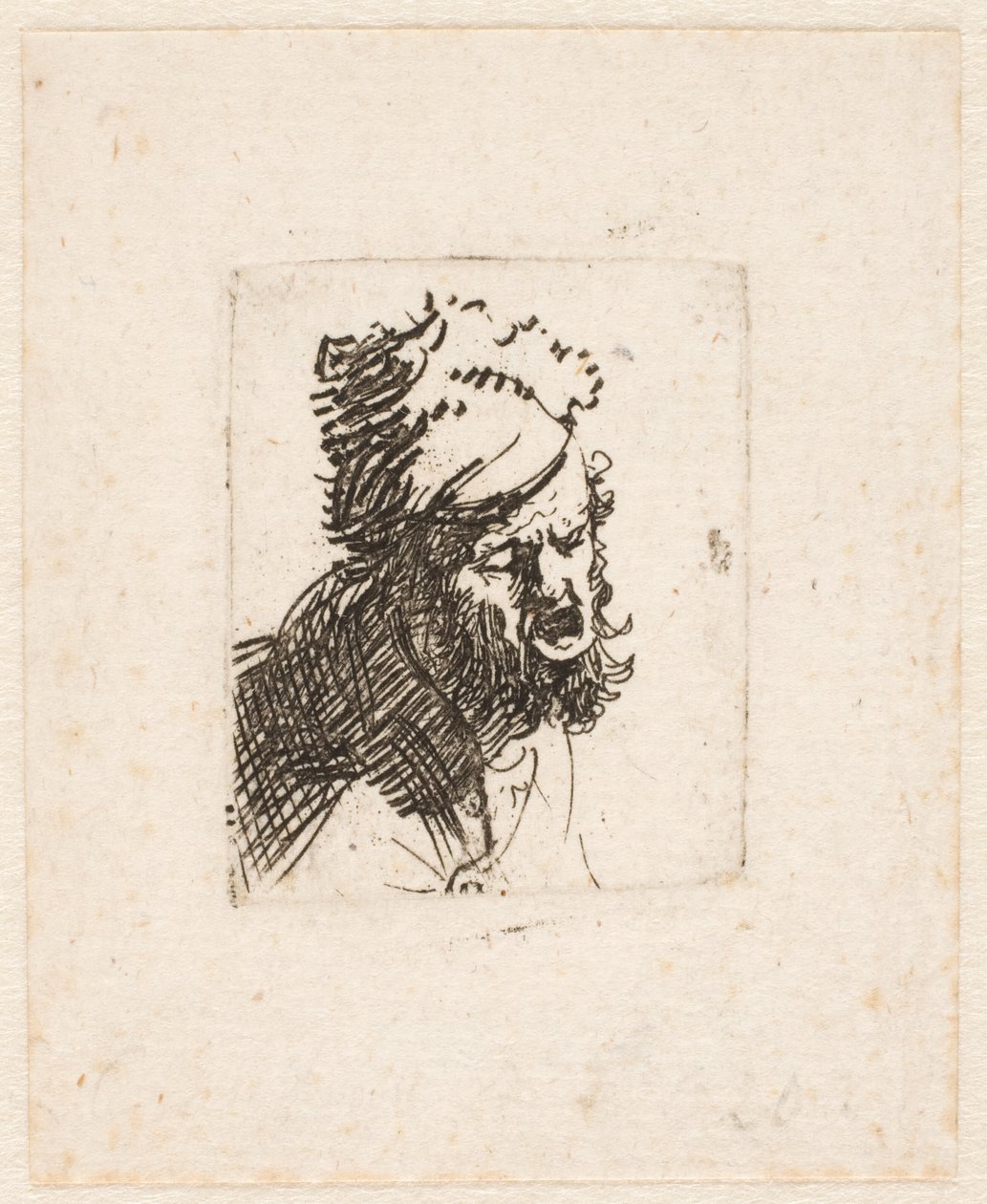 Kopf eines Mannes in einer Pelzmütze, der schreit von Rembrandt van Rijn
