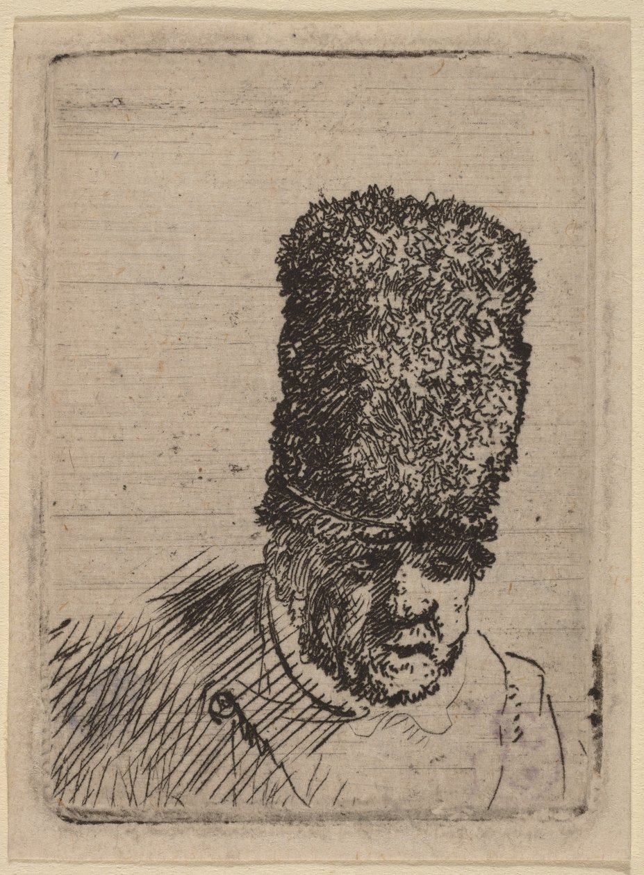 Kopf eines alten Mannes mit hoher Pelzmütze von Rembrandt van Rijn