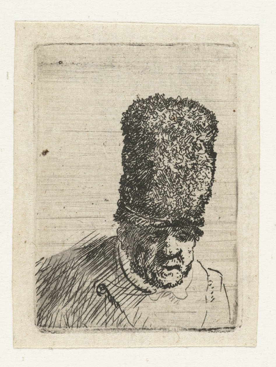 Kopf eines alten Mannes mit hoher Pelzmütze von Rembrandt van Rijn