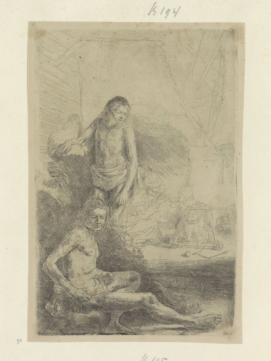 Junger Mann, sitzend und stehend von Rembrandt van Rijn