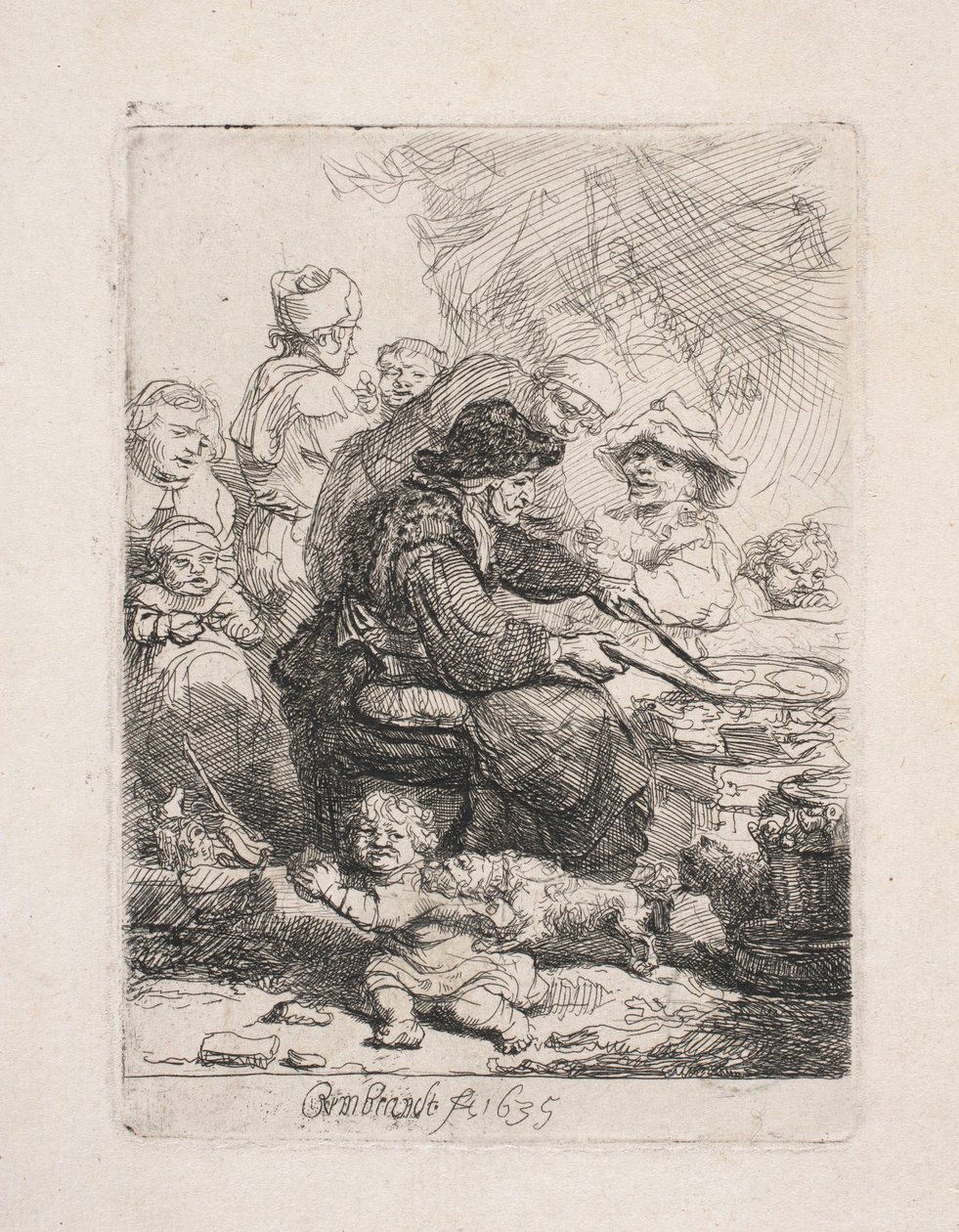Frau, die Pfannkuchen brät von Rembrandt van Rijn