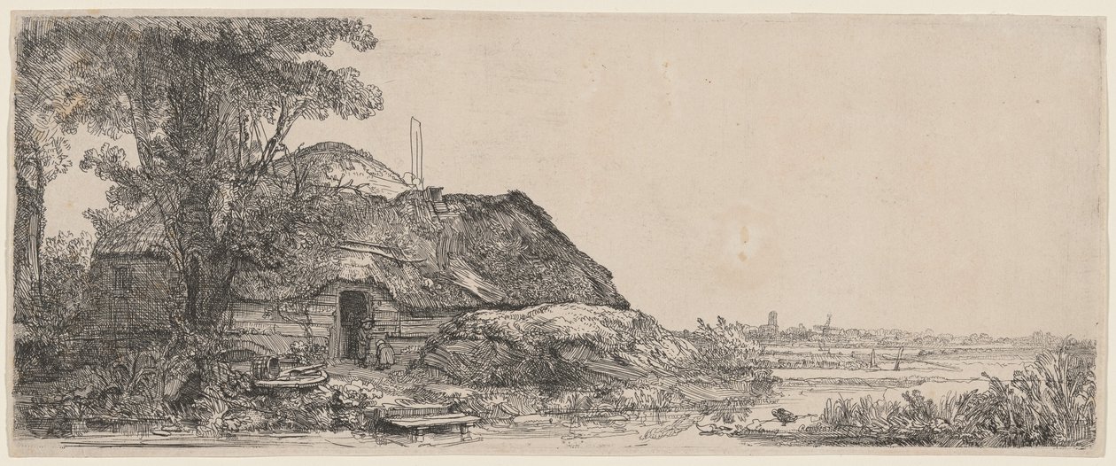 Landschaft mit einem Cottage und einem großen Baum von Rembrandt van Rijn