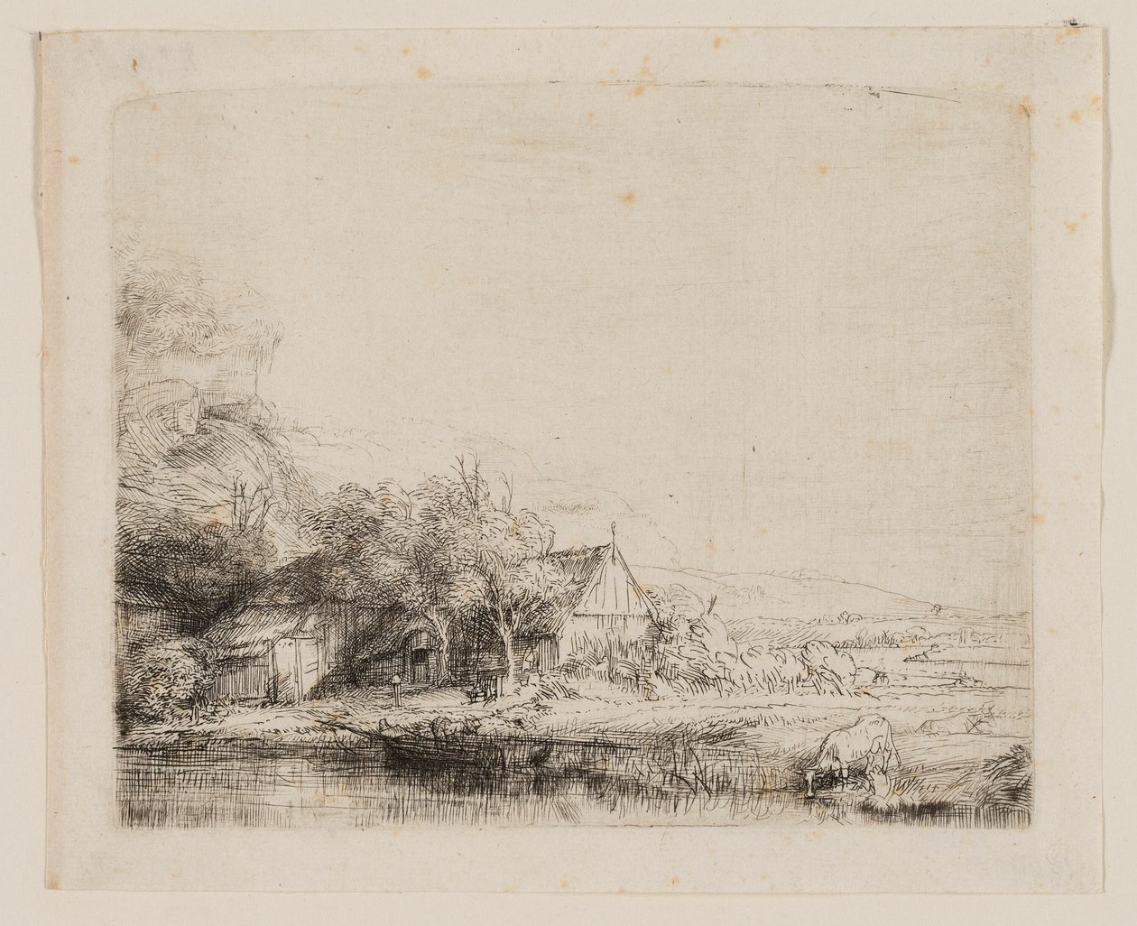 Landschaft mit einer trinkenden Kuh von Rembrandt van Rijn
