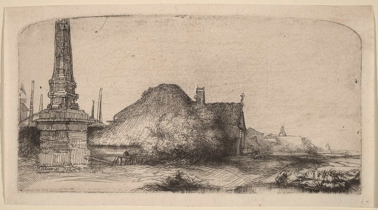 Landschaft mit einem Obelisken von Rembrandt van Rijn