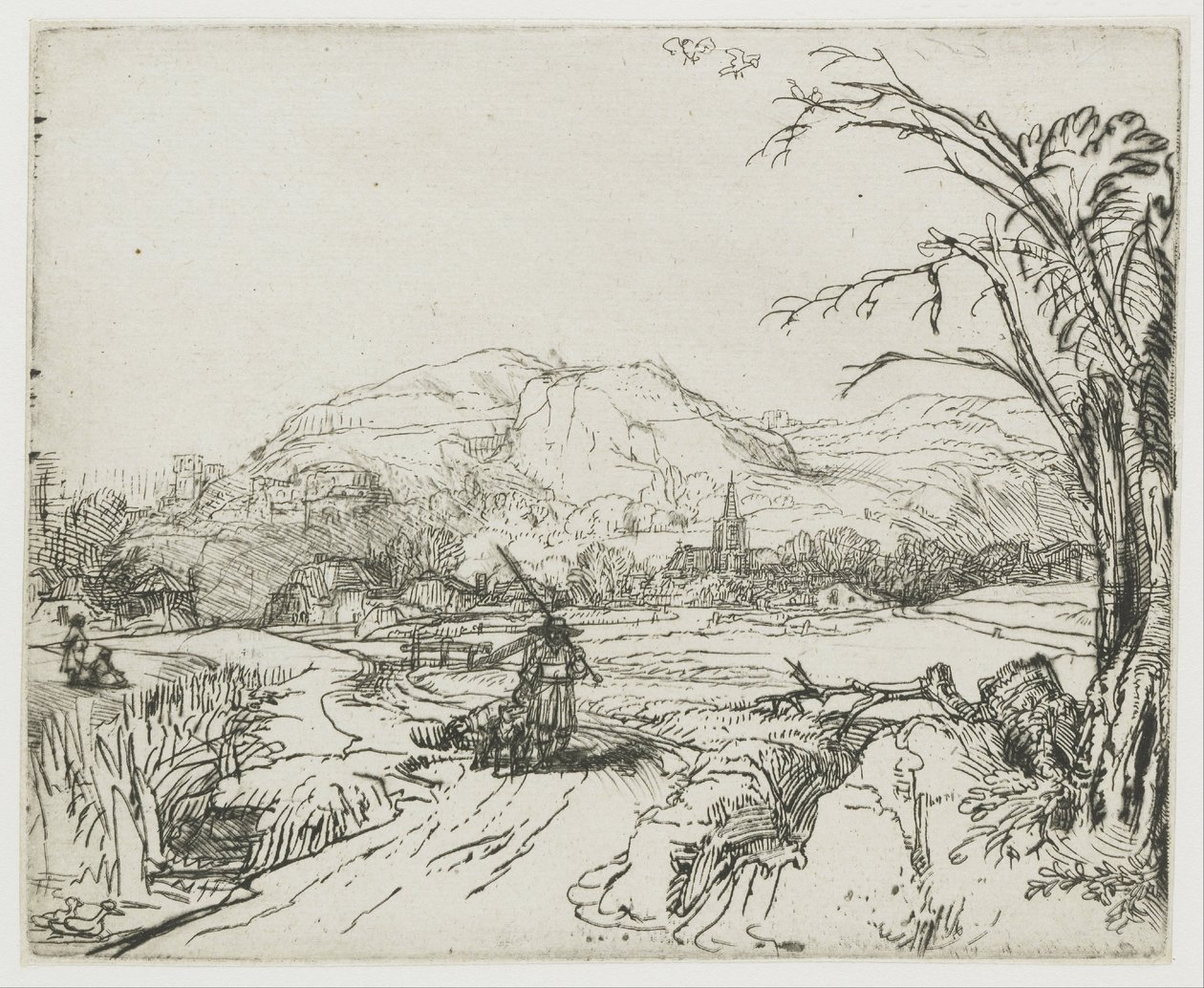 Landschaft mit Jäger und Hunden von Rembrandt van Rijn
