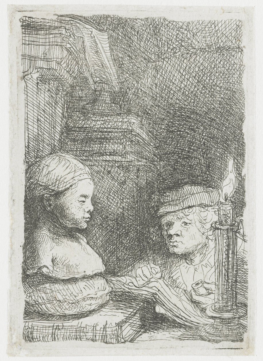 Mann, der von einem Gipsabdruck zeichnet von Rembrandt van Rijn