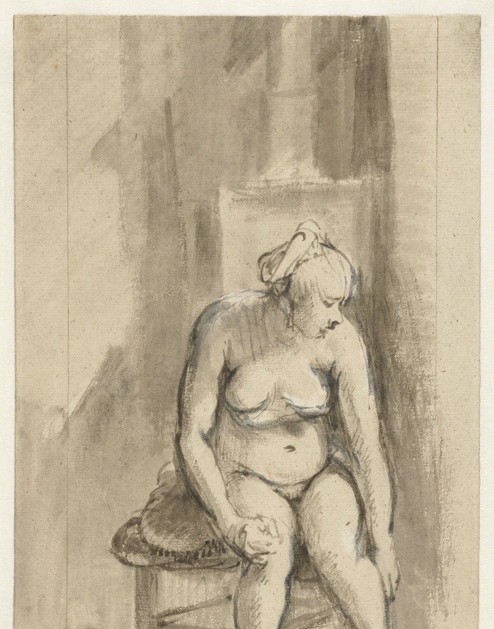 Sitzende nackte Frau am Ofen von Rembrandt van Rijn