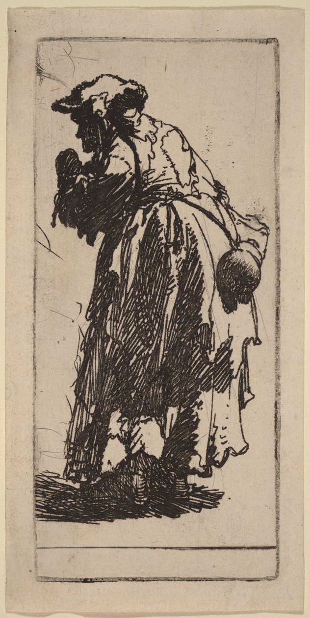 Alte Bettlerin mit einem Kürbis von Rembrandt van Rijn